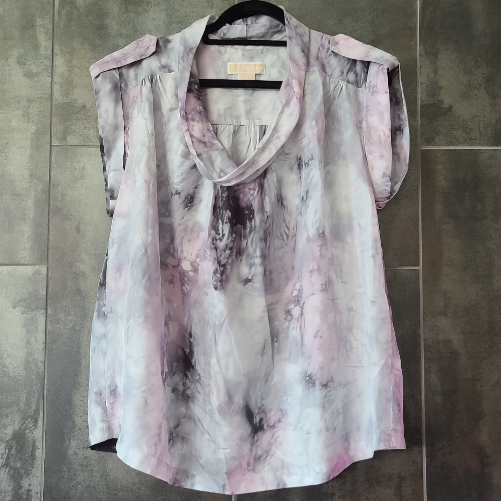 Michael Kors Silk Black White Tie Dye Blouse 1X
